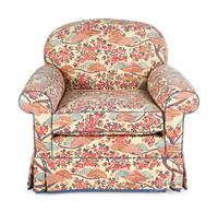 Two Contemporary Chintz-Upholstered Chairs with Ottoman