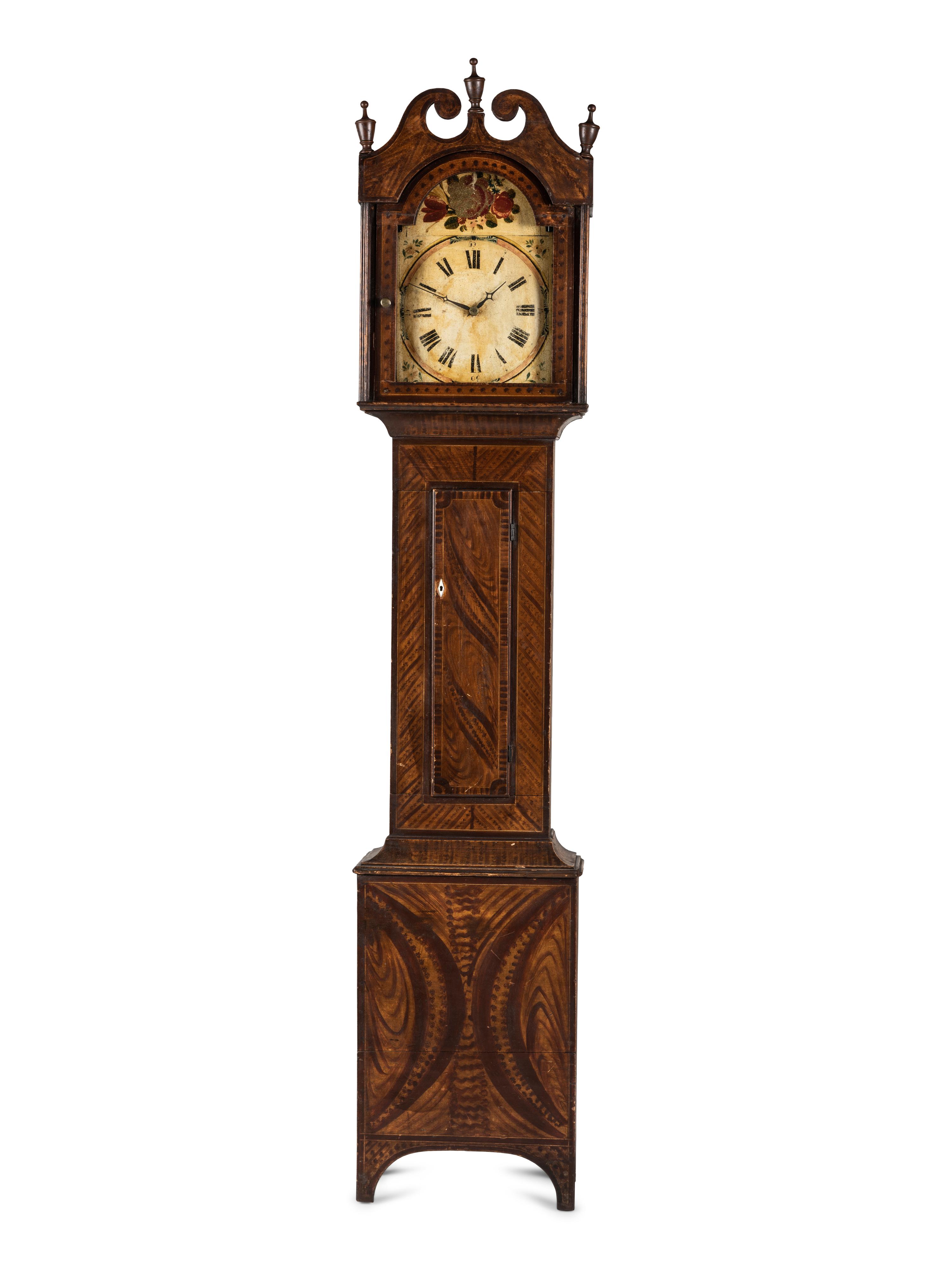 A Federal Grain-Paint Decorated Tall Case Clock