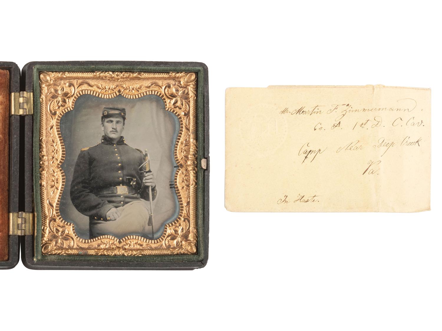 [CIVIL WAR]. 2 cased images of Union soldiers, incl. a trooper from District of Columbia, 1st Cav.