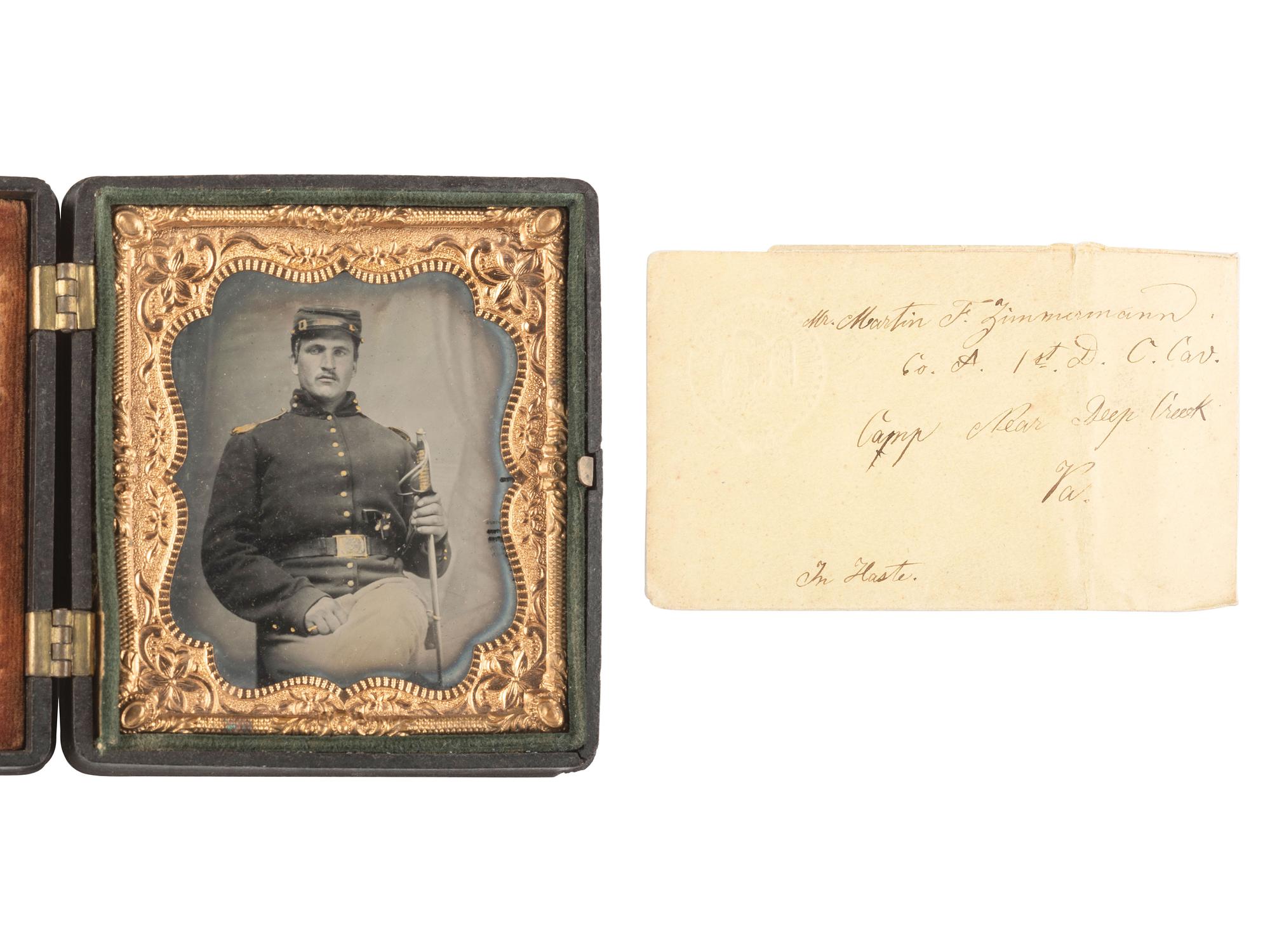 [CIVIL WAR]. 2 cased images of Union soldiers, incl. a trooper from District of Columbia, 1st Cav.