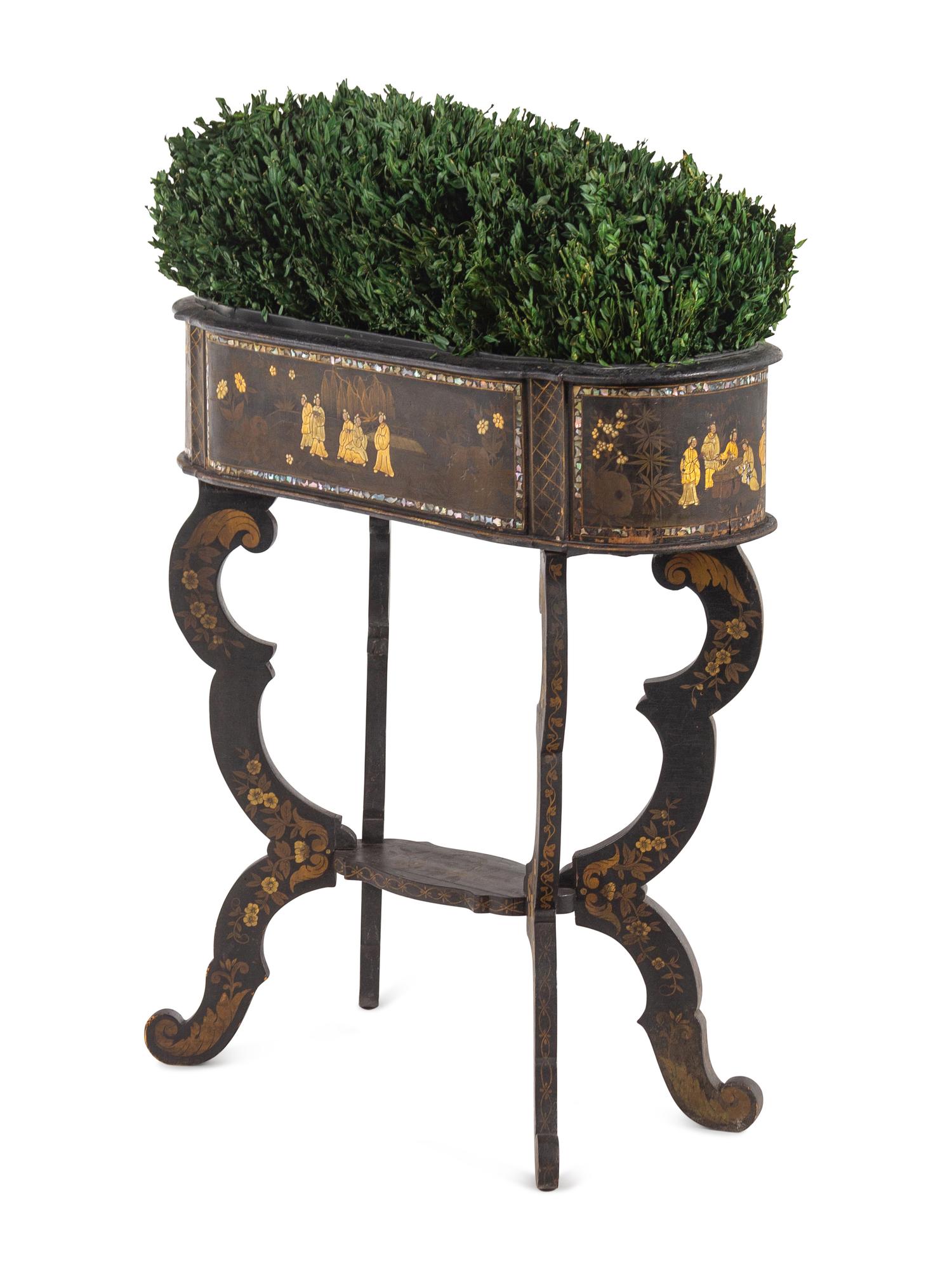 A Victorian Mother of Pearl-Inlaid and Black Japanned Jardinière Stand