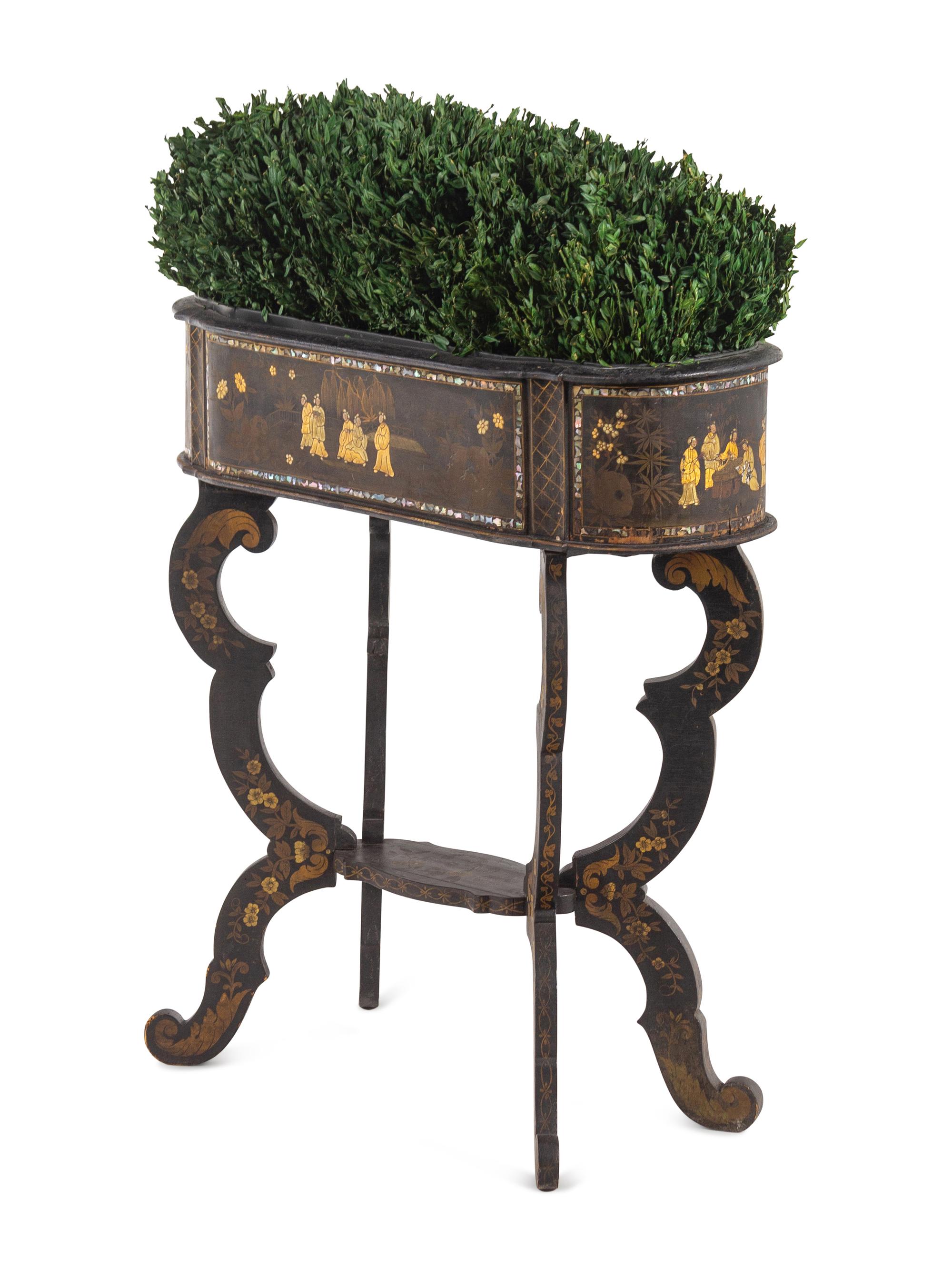 A Victorian Mother of Pearl-Inlaid and Black Japanned Jardinière Stand