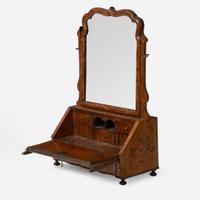 A Dutch William & Mary walnut marquetry stand, box, and dressing mirror, 18th / 19th century