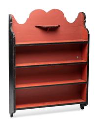 A Country Federal Style Red and Black Paint Decorated Hanging Shelf