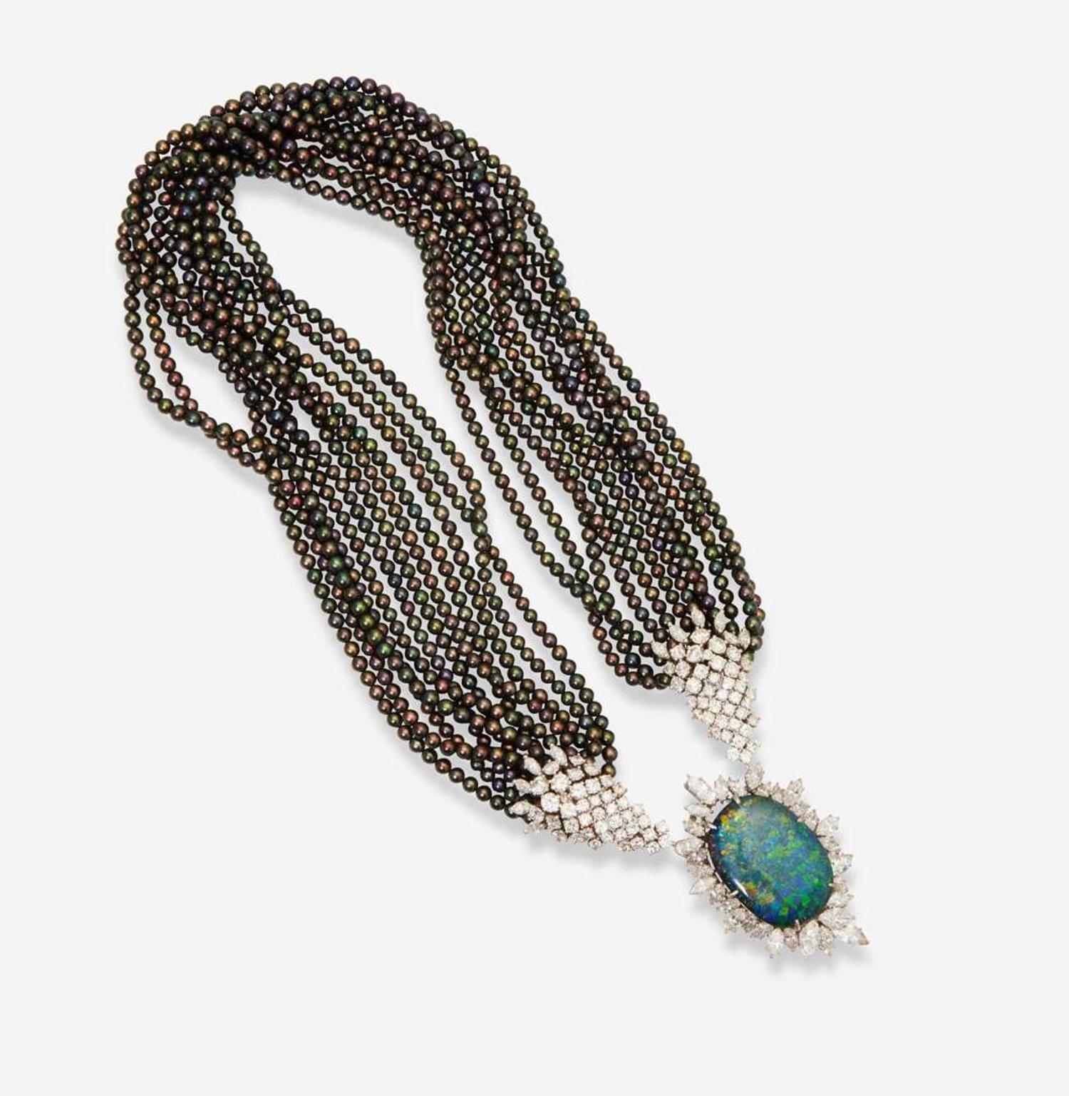 A Black Opal and Diamond Necklace