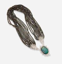 A Black Opal and Diamond Necklace