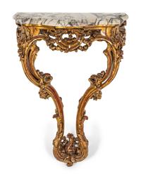 A Rococo Style Giltwood Marble-Top Console Table