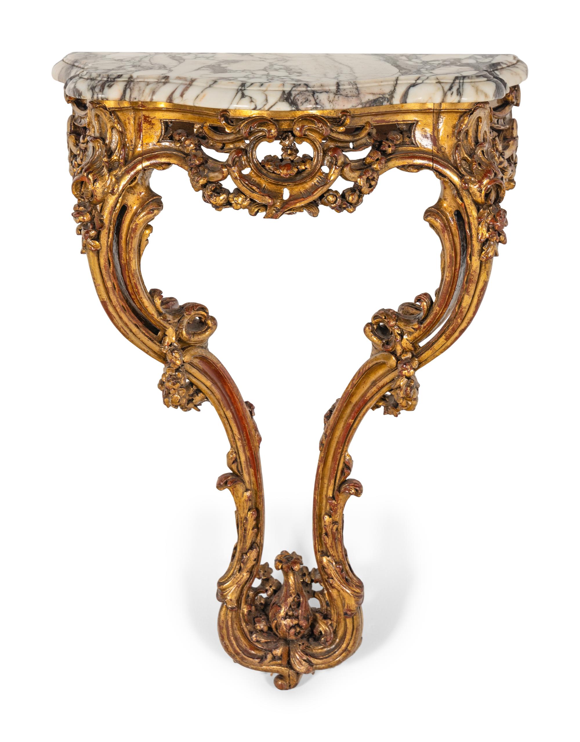 A Rococo Style Giltwood Marble-Top Console Table