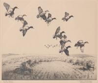 Richard Bishop, (American, 1887-1975), Three Pintails and In the Stooks (two works)