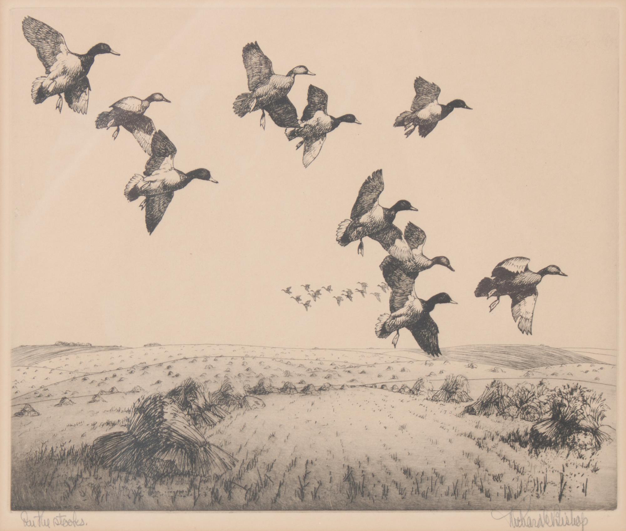 Richard Bishop, (American, 1887-1975), Three Pintails and In the Stooks (two works)