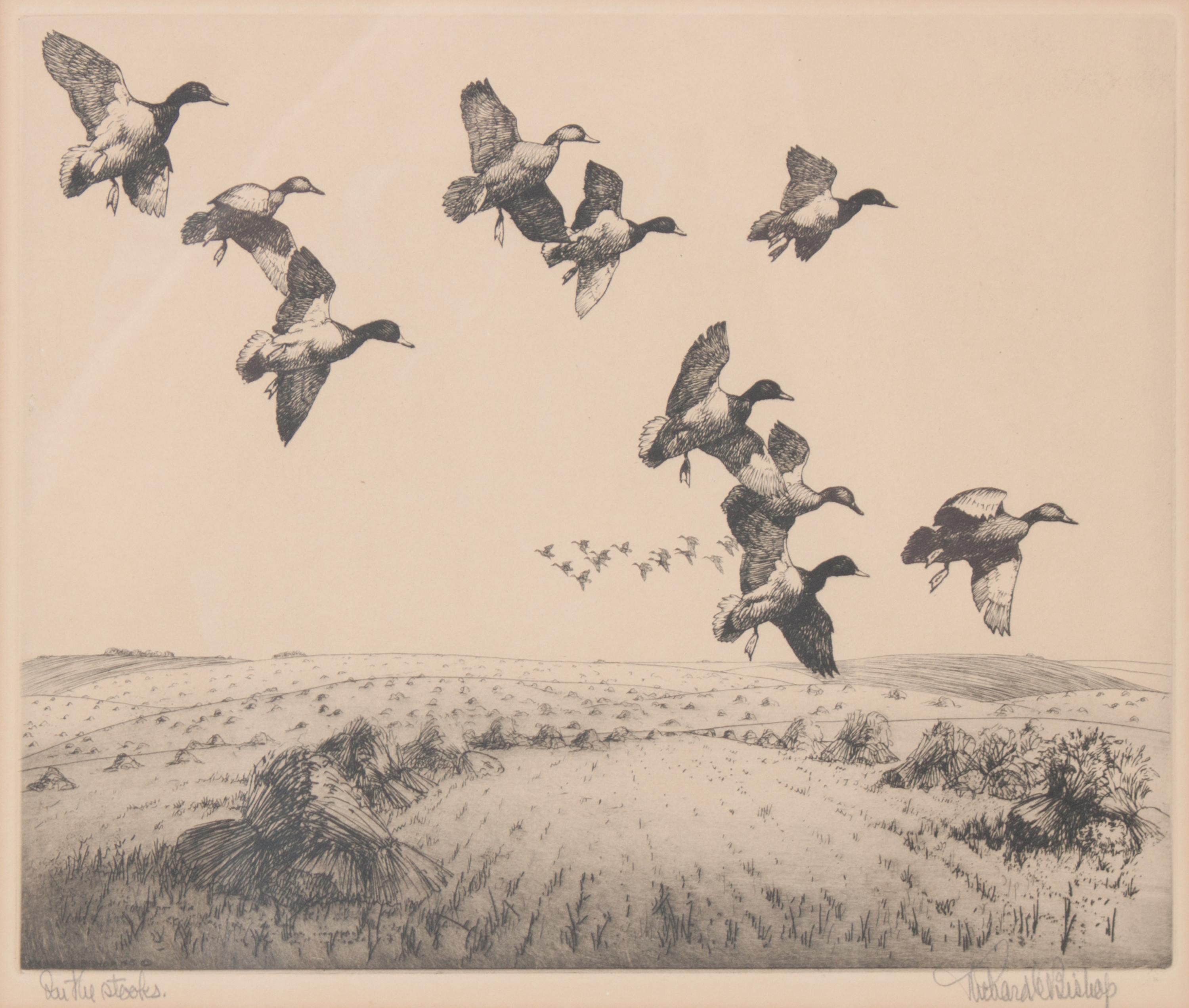 Richard Bishop, (American, 1887-1975), Three Pintails and In the Stooks (two works)