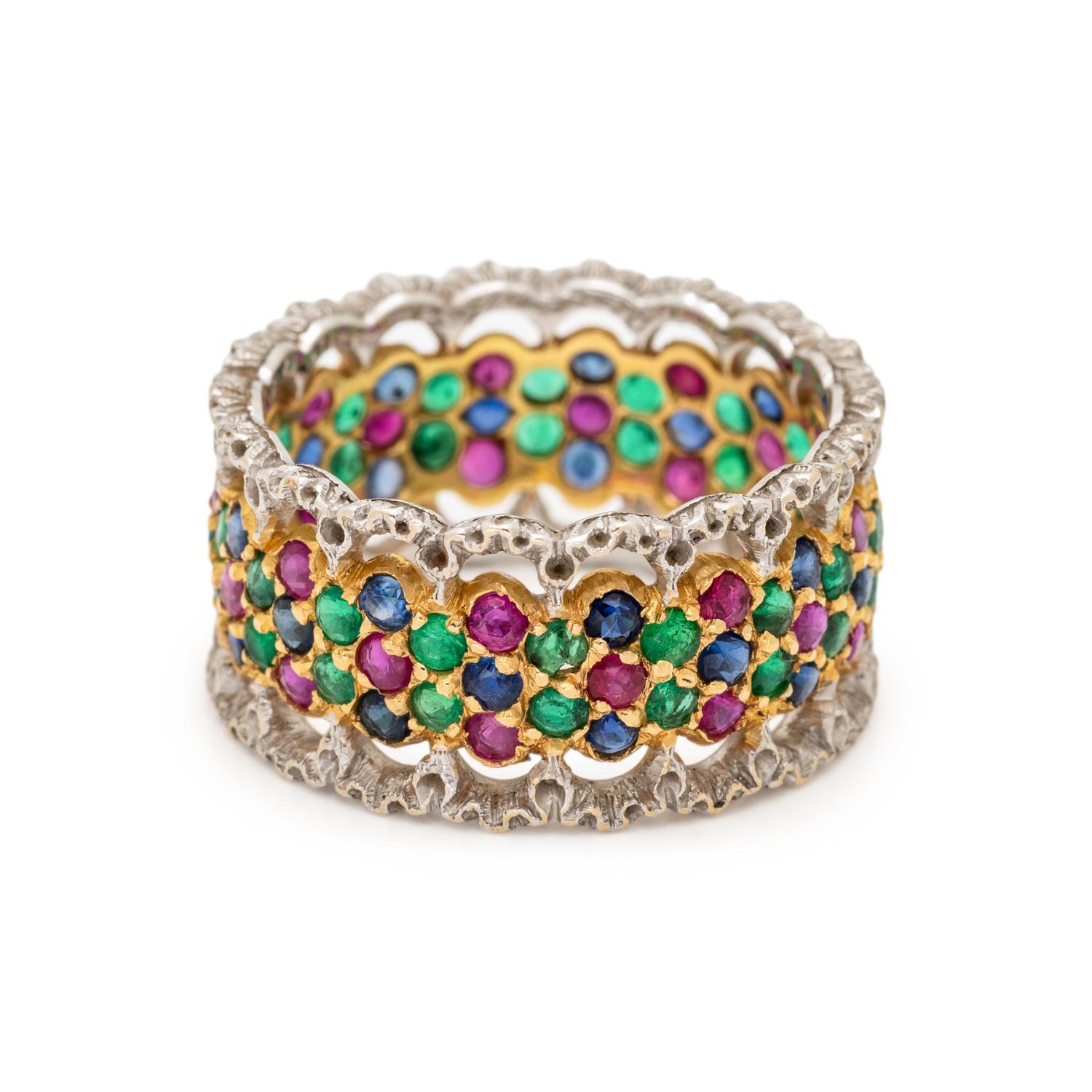 BUCCELLATI, BICOLOR GOLD, EMERALD, SAPPHIRE, AND RUBY BAND