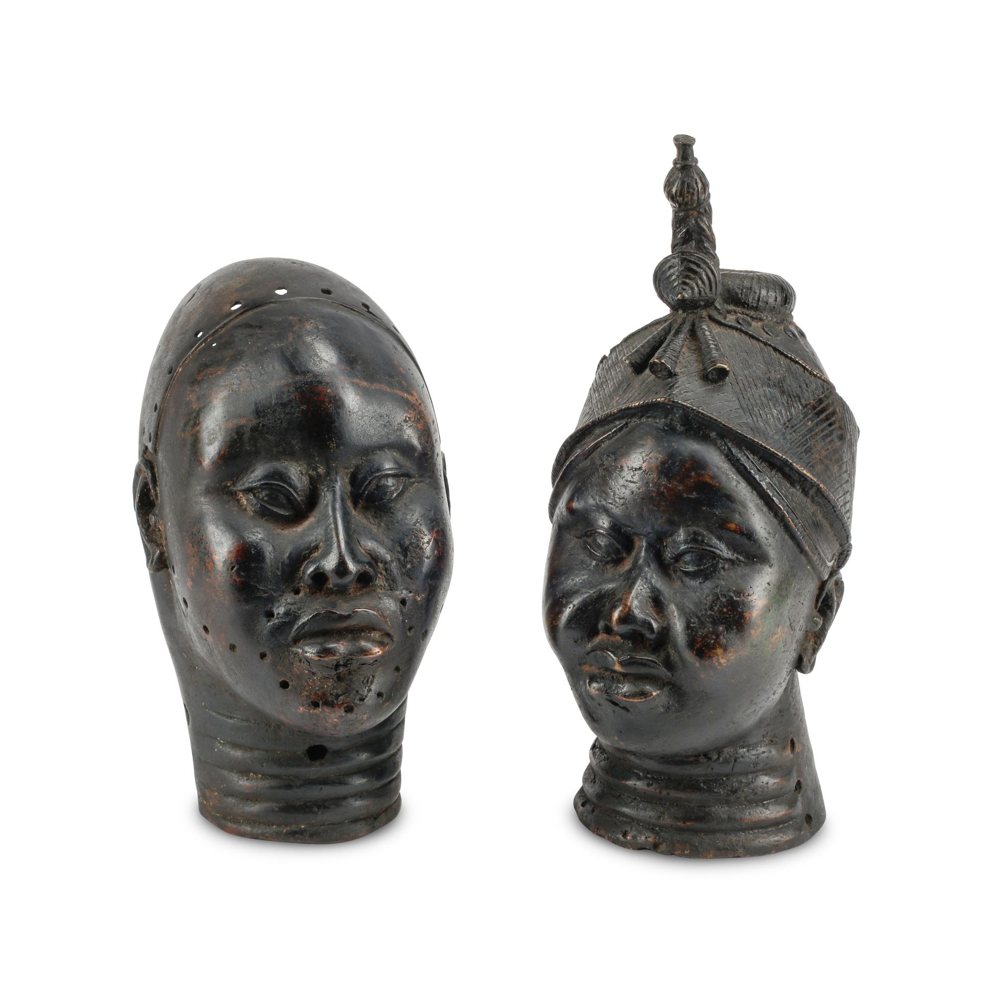 Two Benin Style Bronze Busts