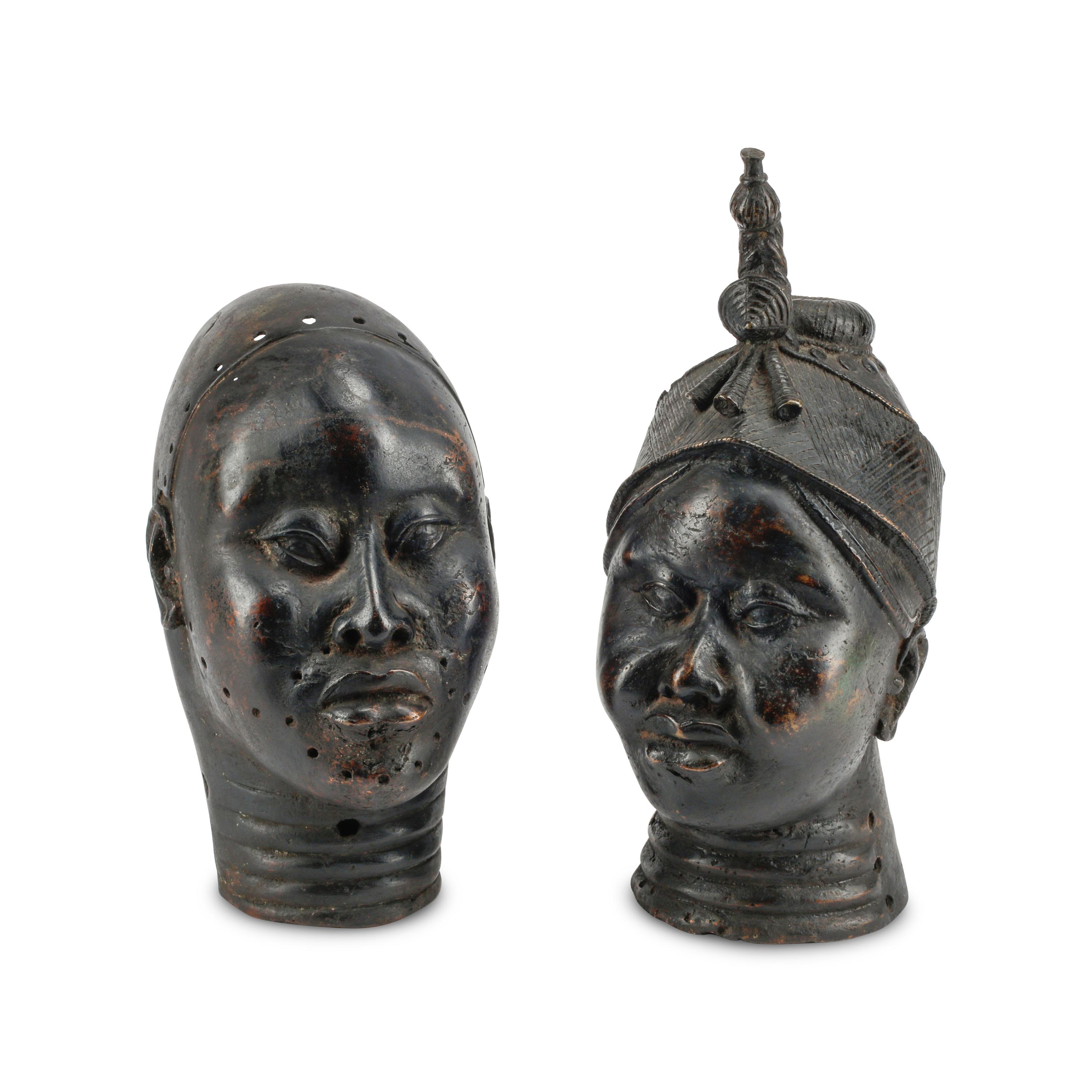 Two Benin Style Bronze Busts