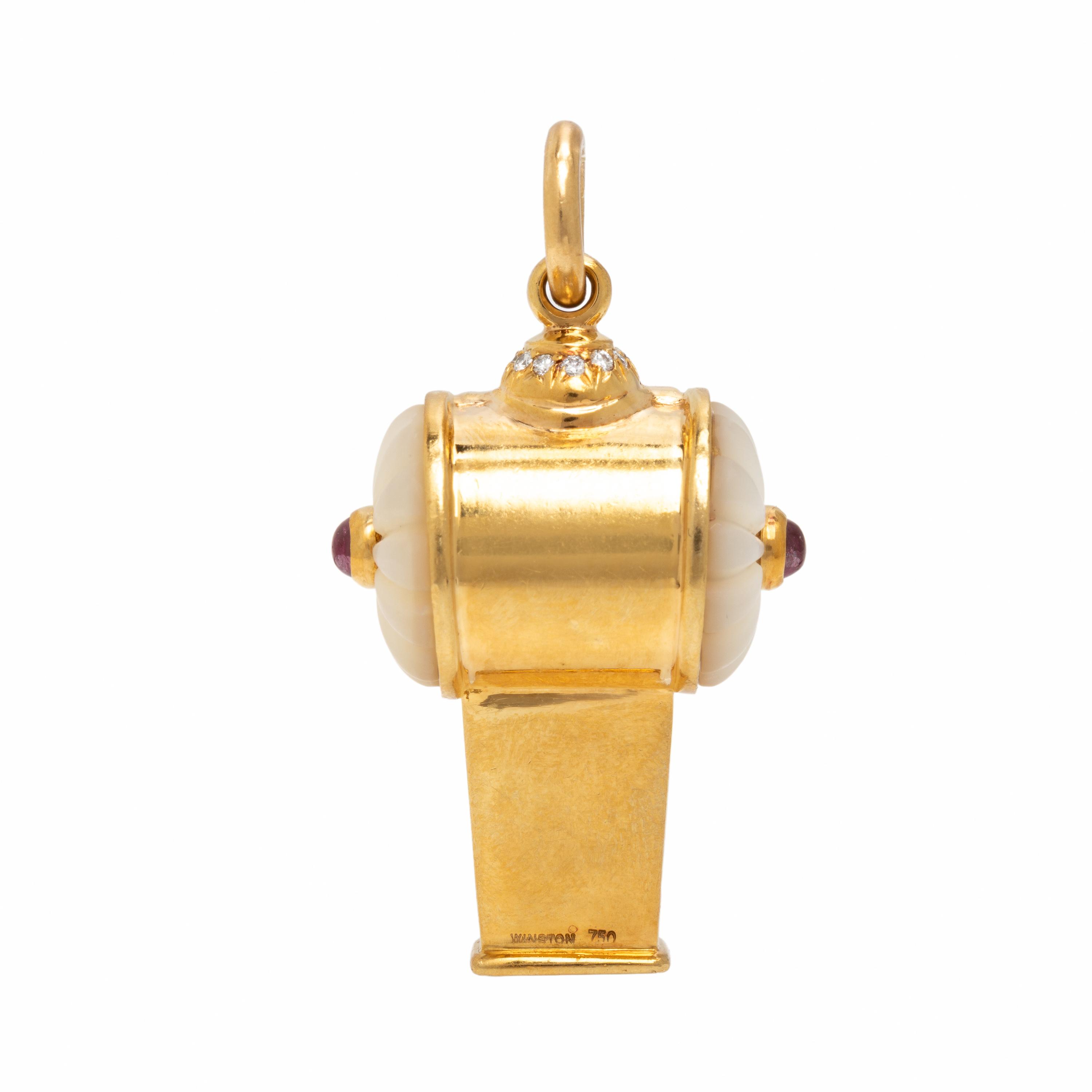 Harry Winston, Diamond, Mother-of-Pearl, Ruby and Yellow Gold Whistle Pendant