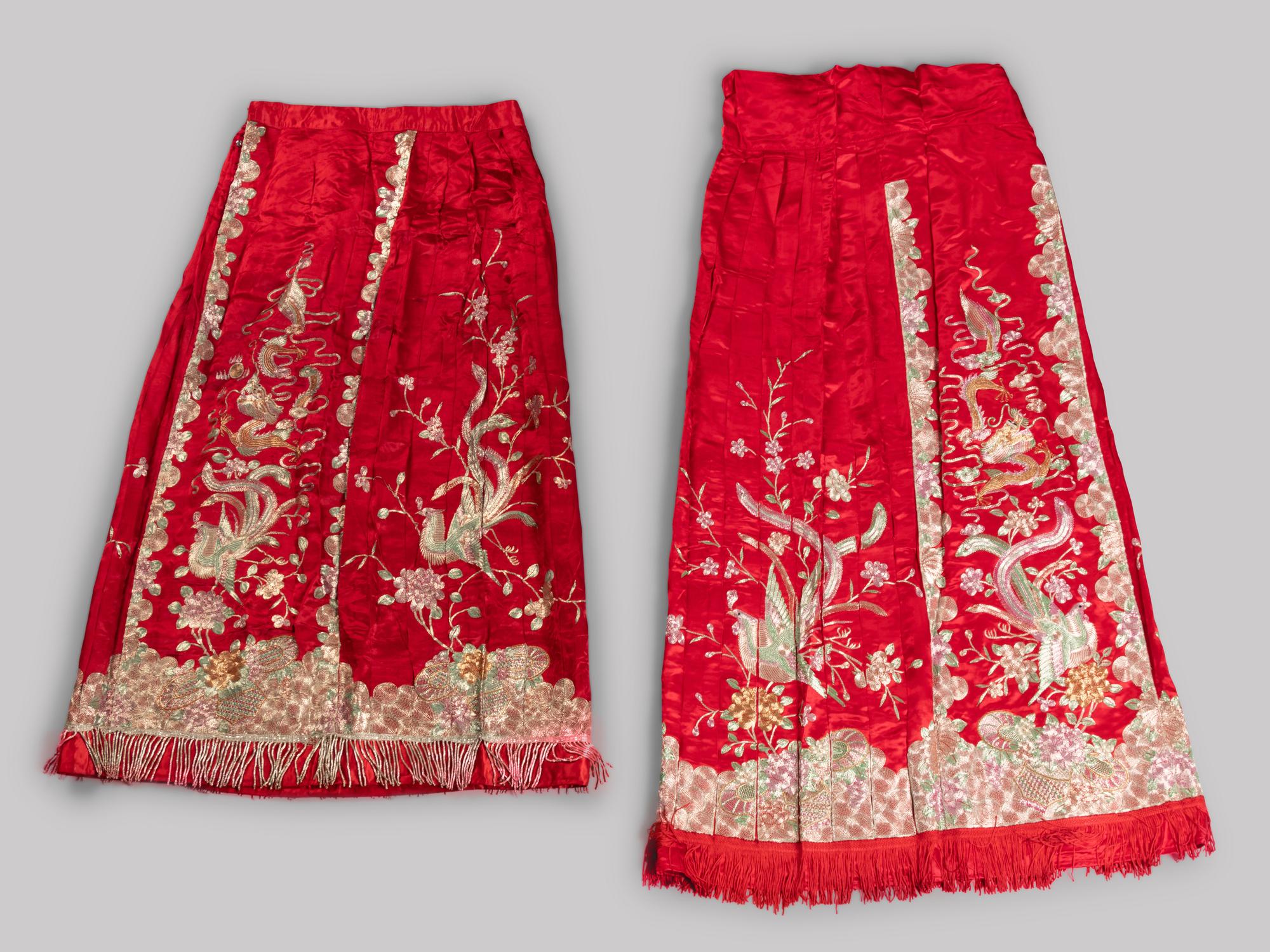 Two Sets of Chinese Embroidered Silk Wedding Gowns