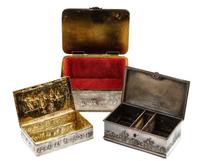 Three Silver and Silver-Plate Table Caskets, Various Makers, First Half 20th Century, comprising an Italian silver example worked to sh