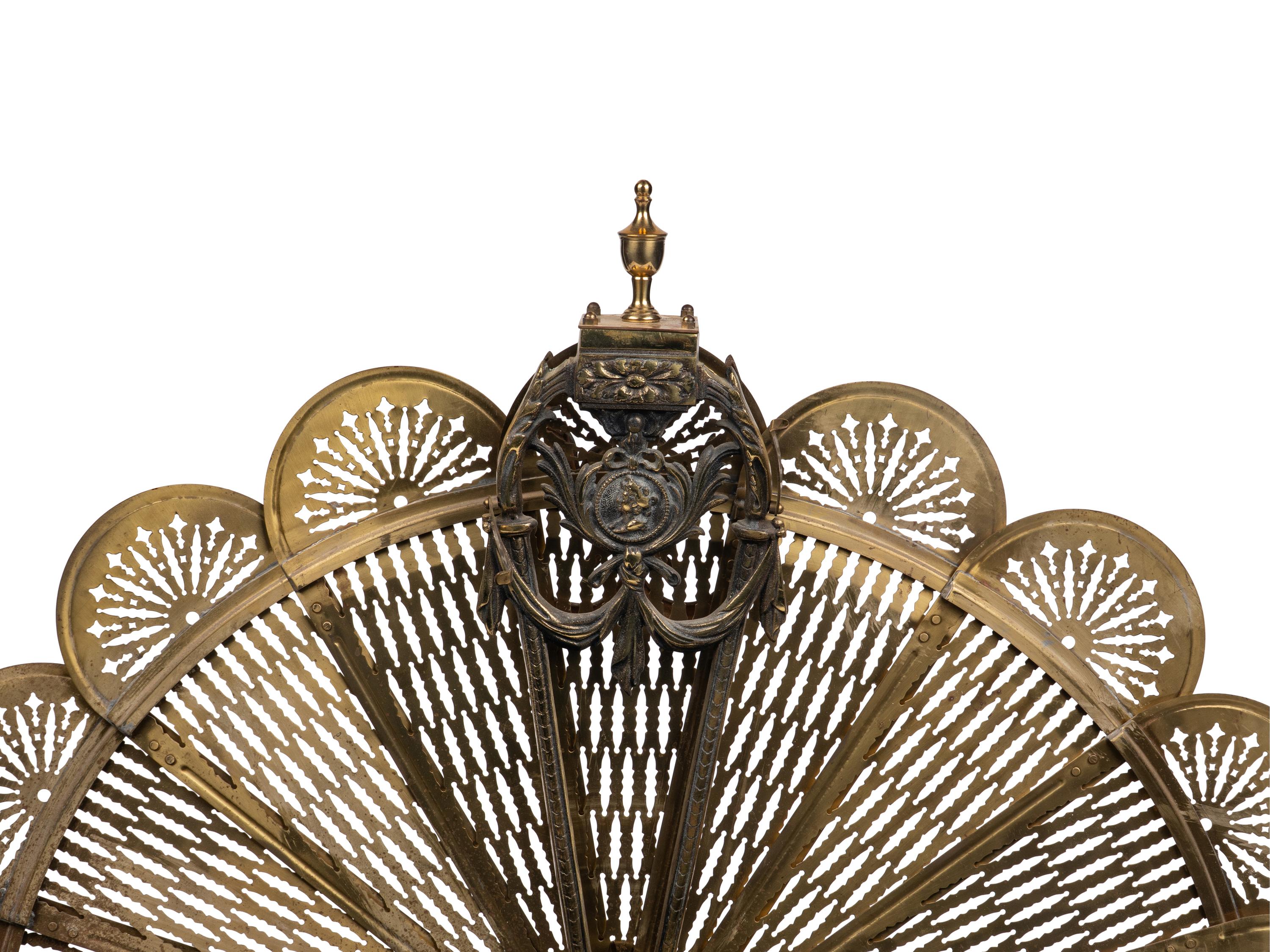 An English Brass Fireplace Fender and Fire Screen
