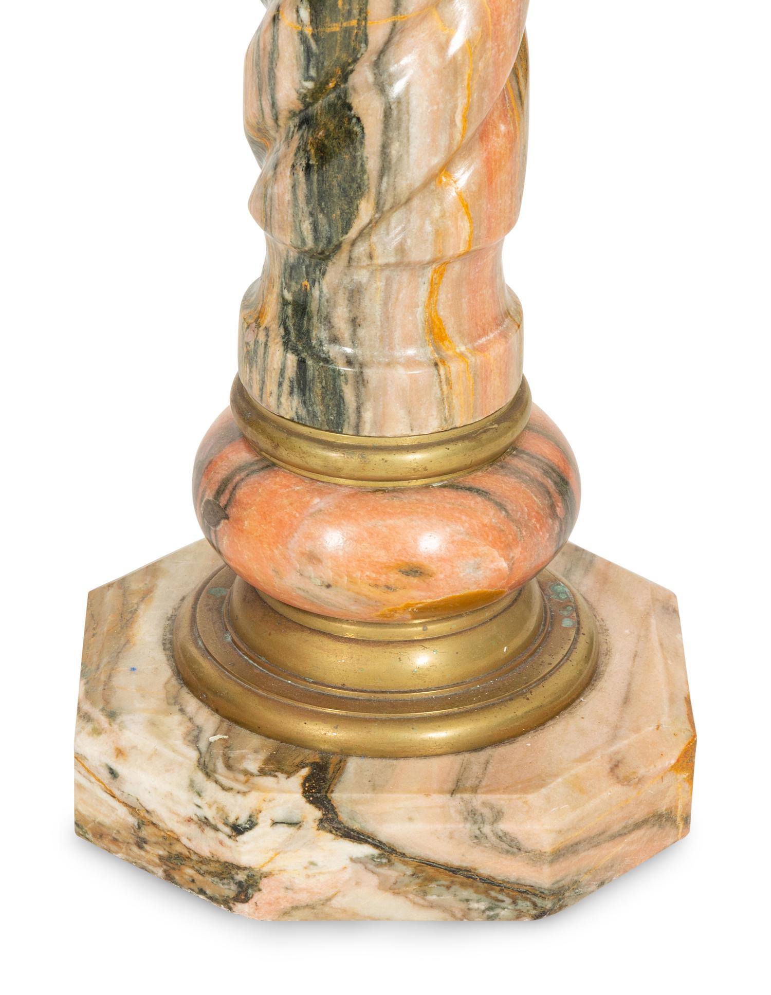 An Empire Style Gilt Bronze Mounted Variegated Pink Marble Pedestal