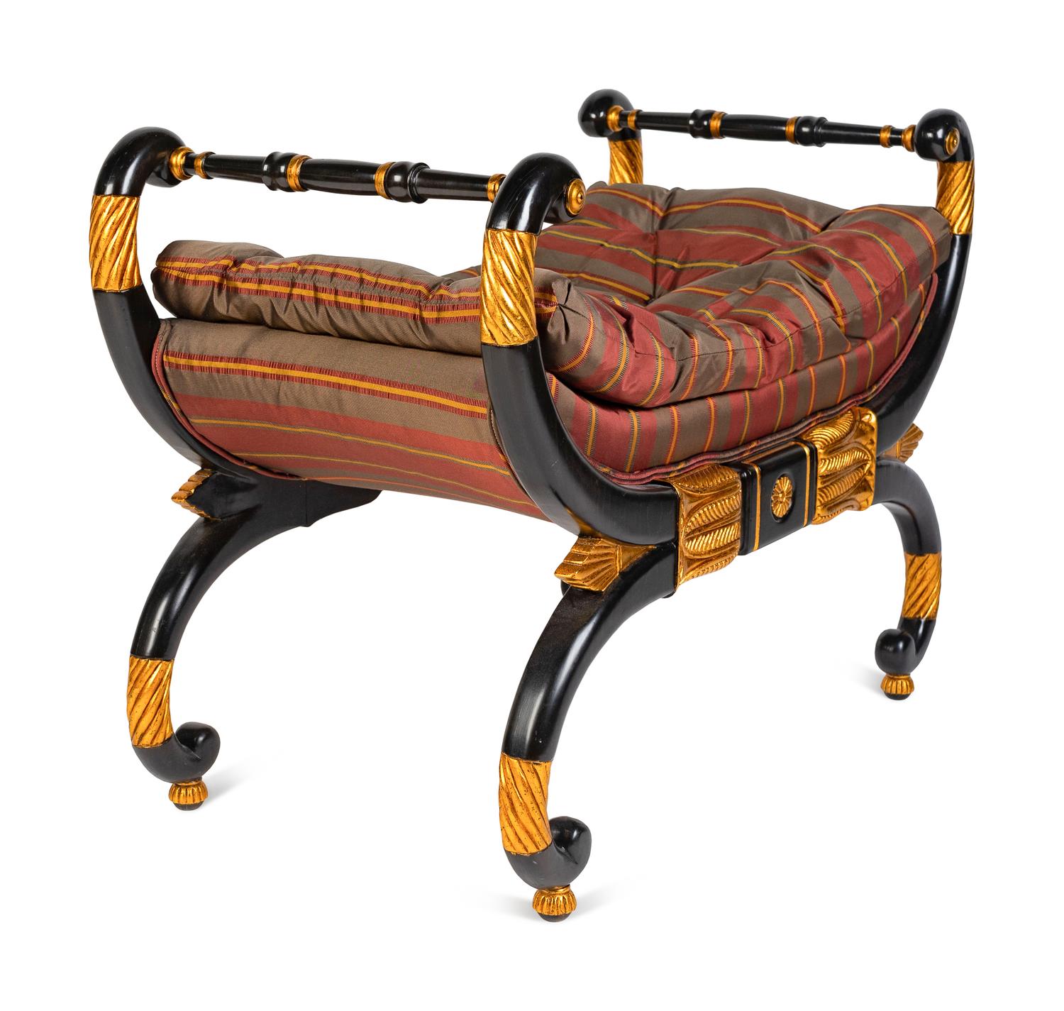 A Baker Regency Style Painted and Parcel Gilt Curule Bench