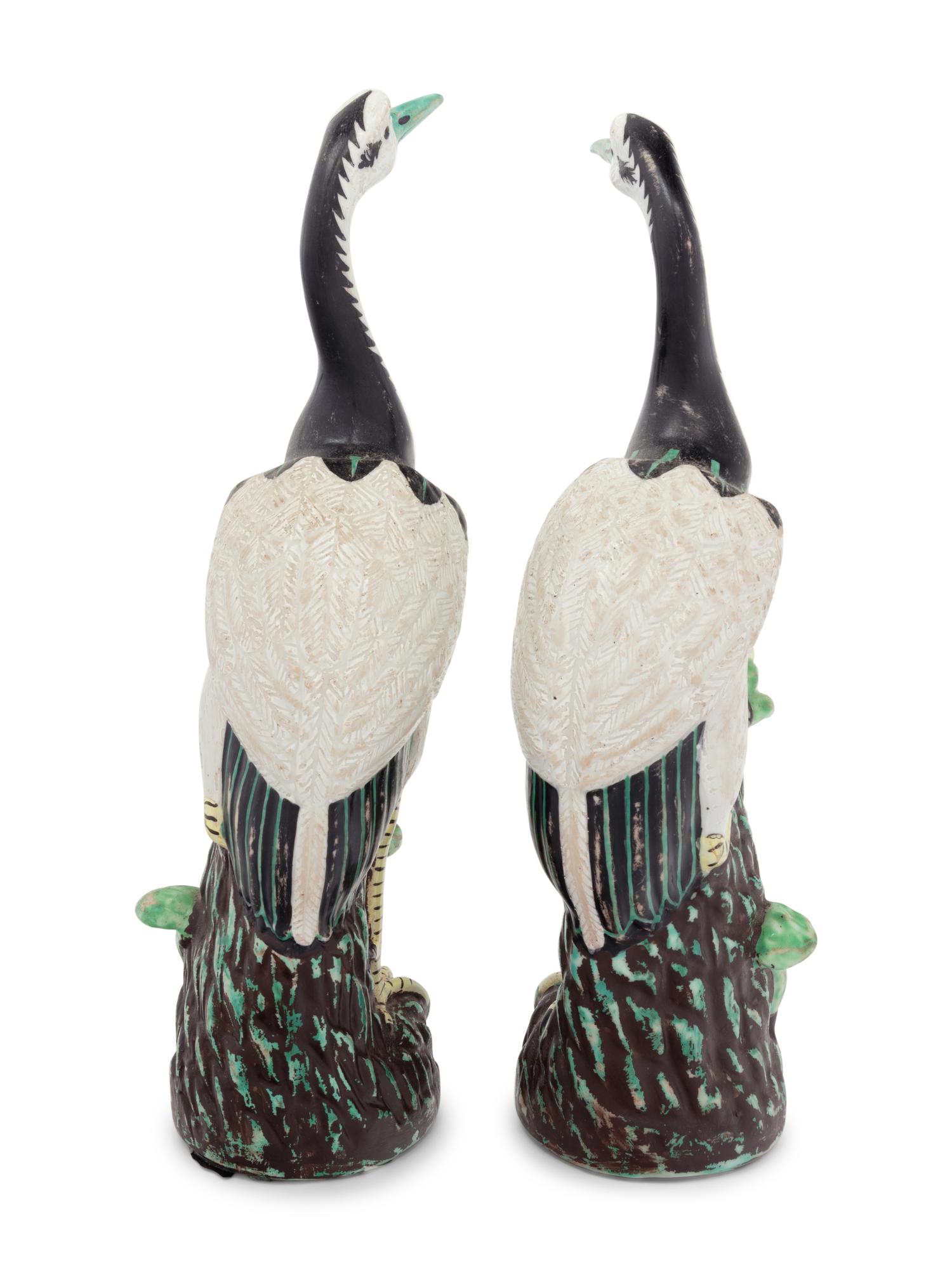A Pair of Chinese Export Ceramic Crane Figures