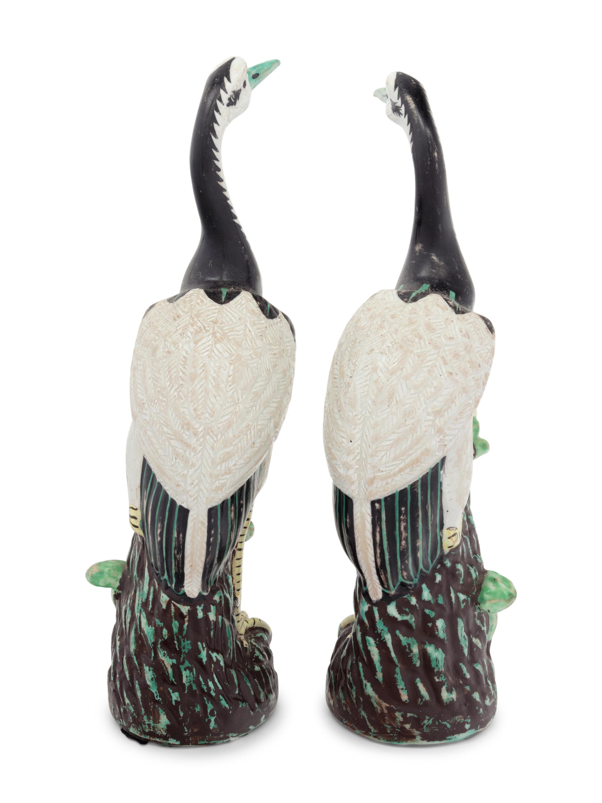 A Pair of Chinese Export Ceramic Crane Figures