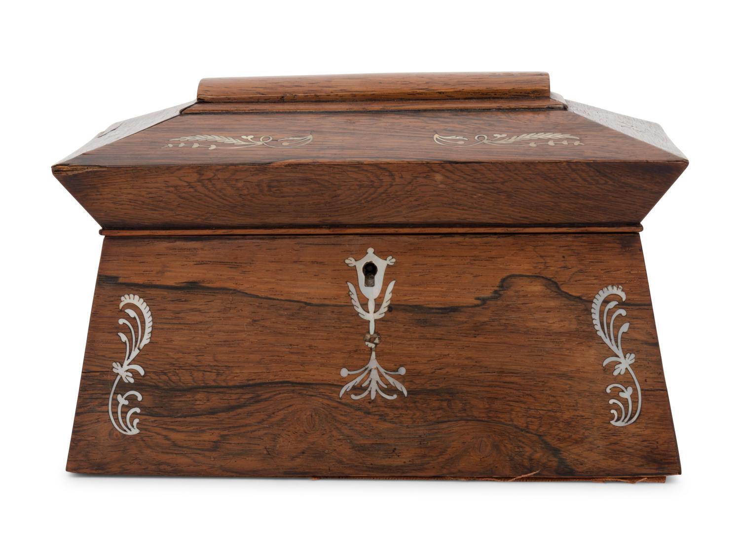 A Regency Mother-of-Pearl Inlaid Rosewood Tea Caddy