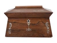 A Regency Mother-of-Pearl Inlaid Rosewood Tea Caddy
