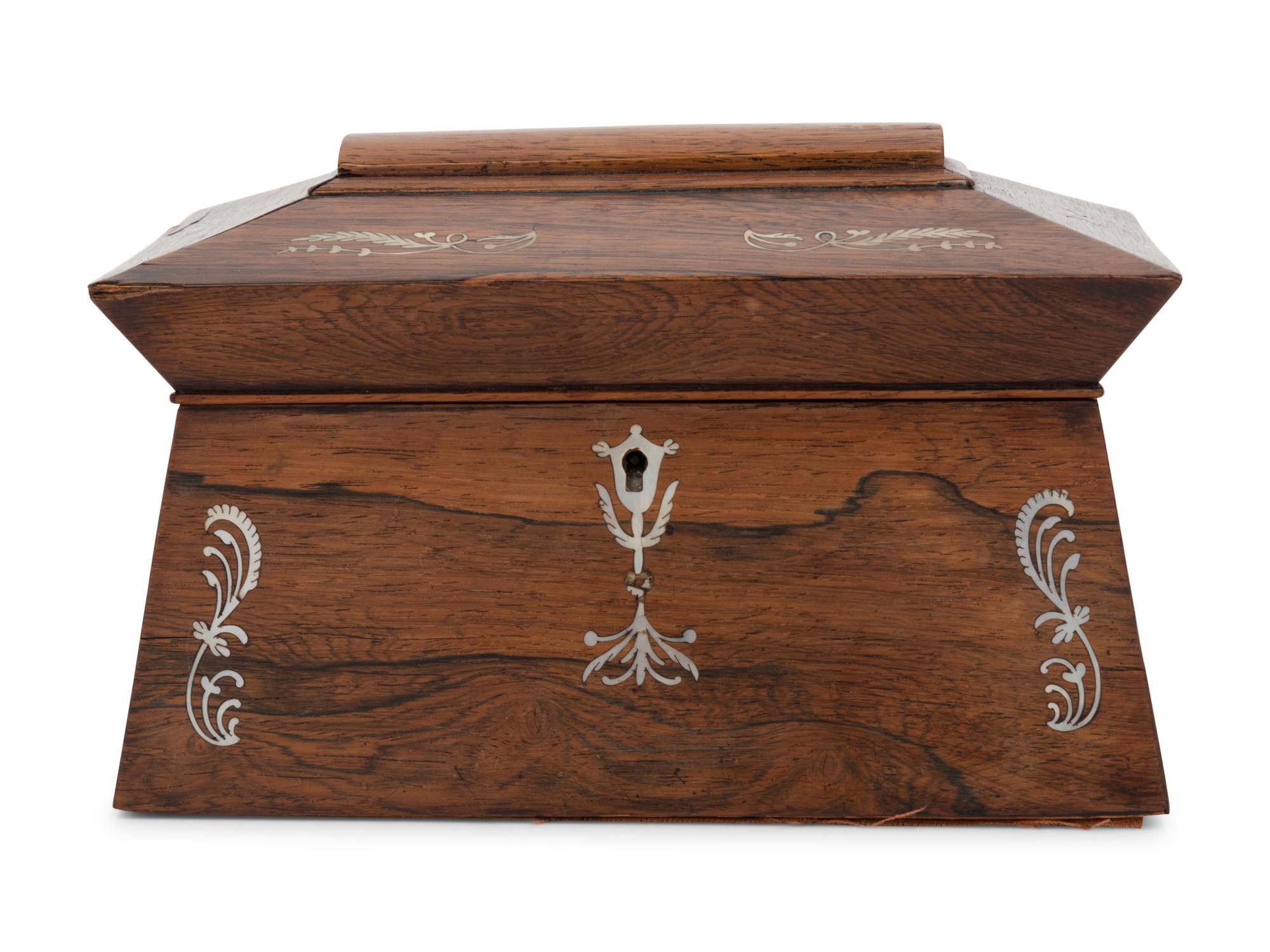 A Regency Mother-of-Pearl Inlaid Rosewood Tea Caddy