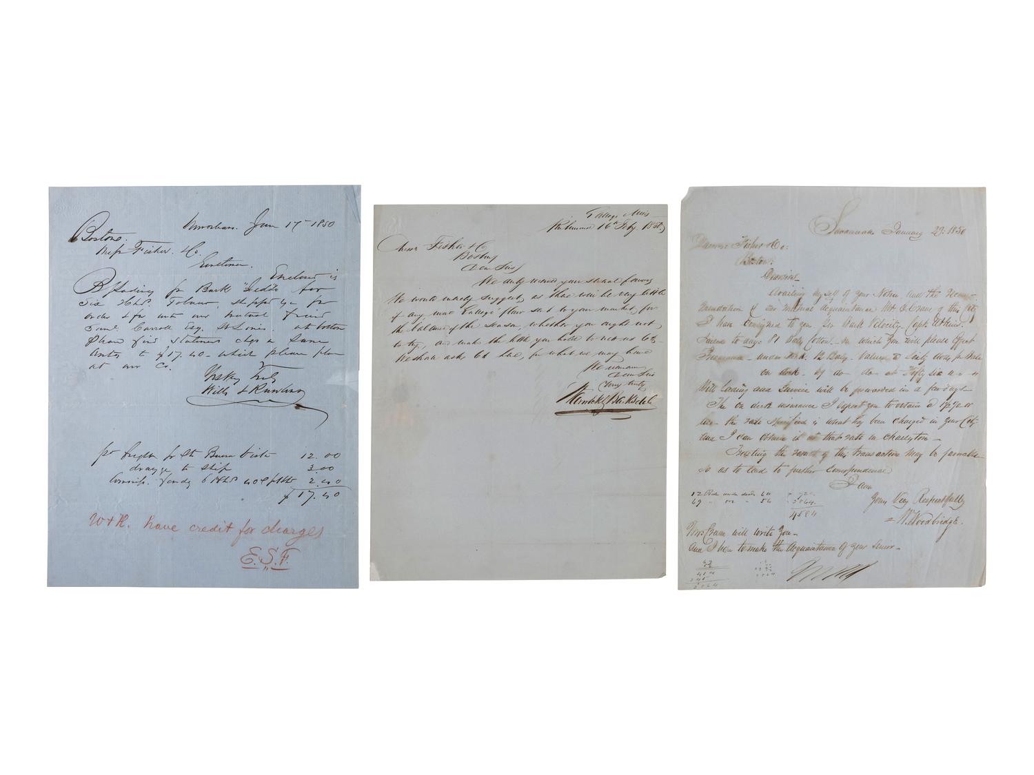 [MASSACHUSETTS]. A group of documents related to the prominent Boston, Massachusetts, firm of Fisher & Co., including: