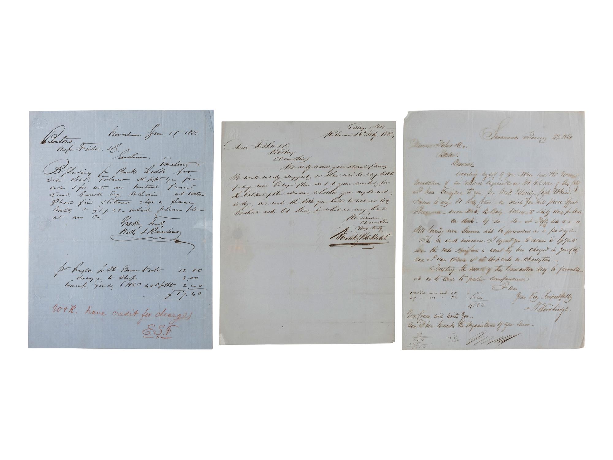 [MASSACHUSETTS]. A group of documents related to the prominent Boston, Massachusetts, firm of Fisher & Co., including: