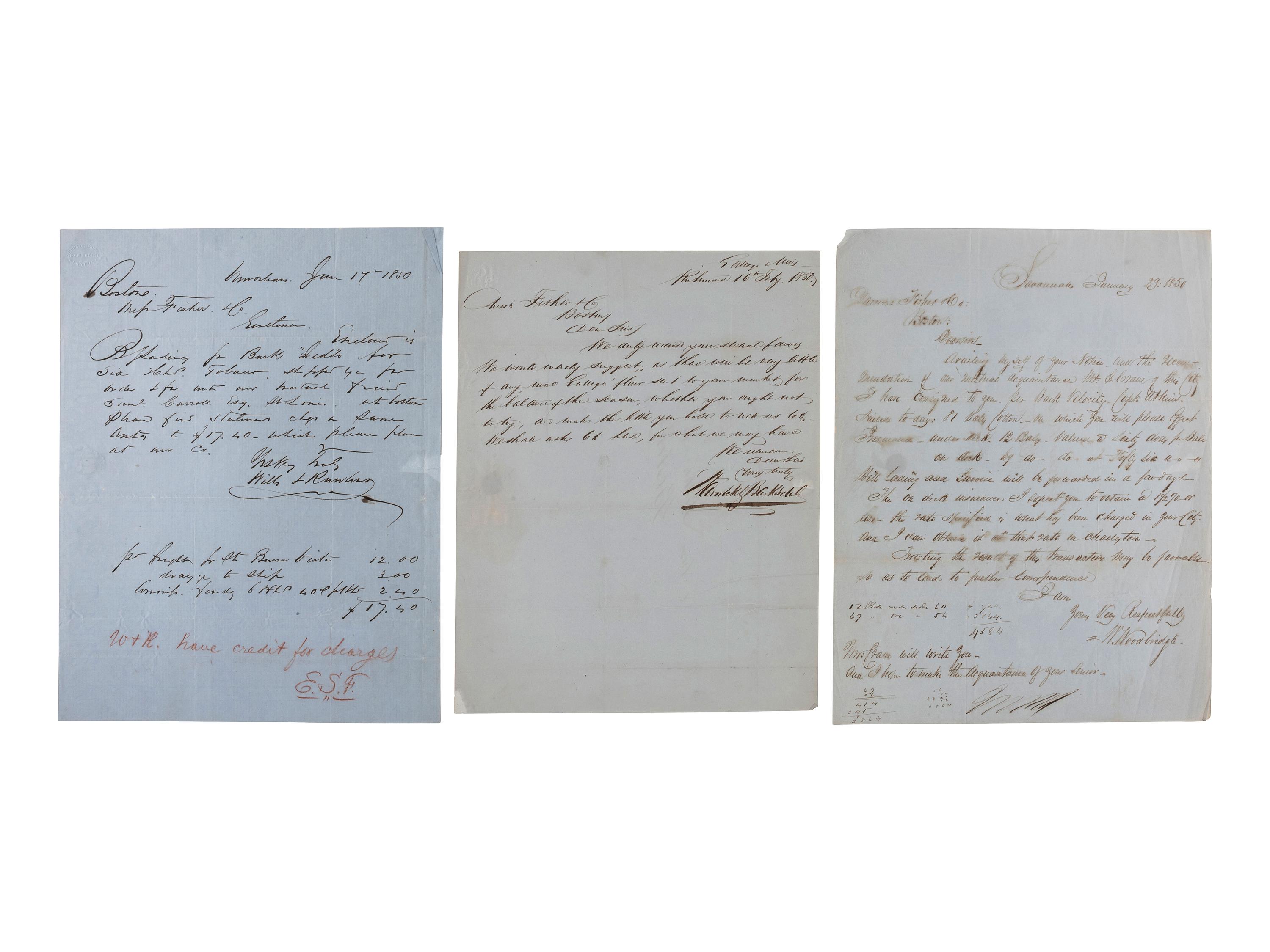 [MASSACHUSETTS]. A group of documents related to the prominent Boston, Massachusetts, firm of Fisher & Co., including: