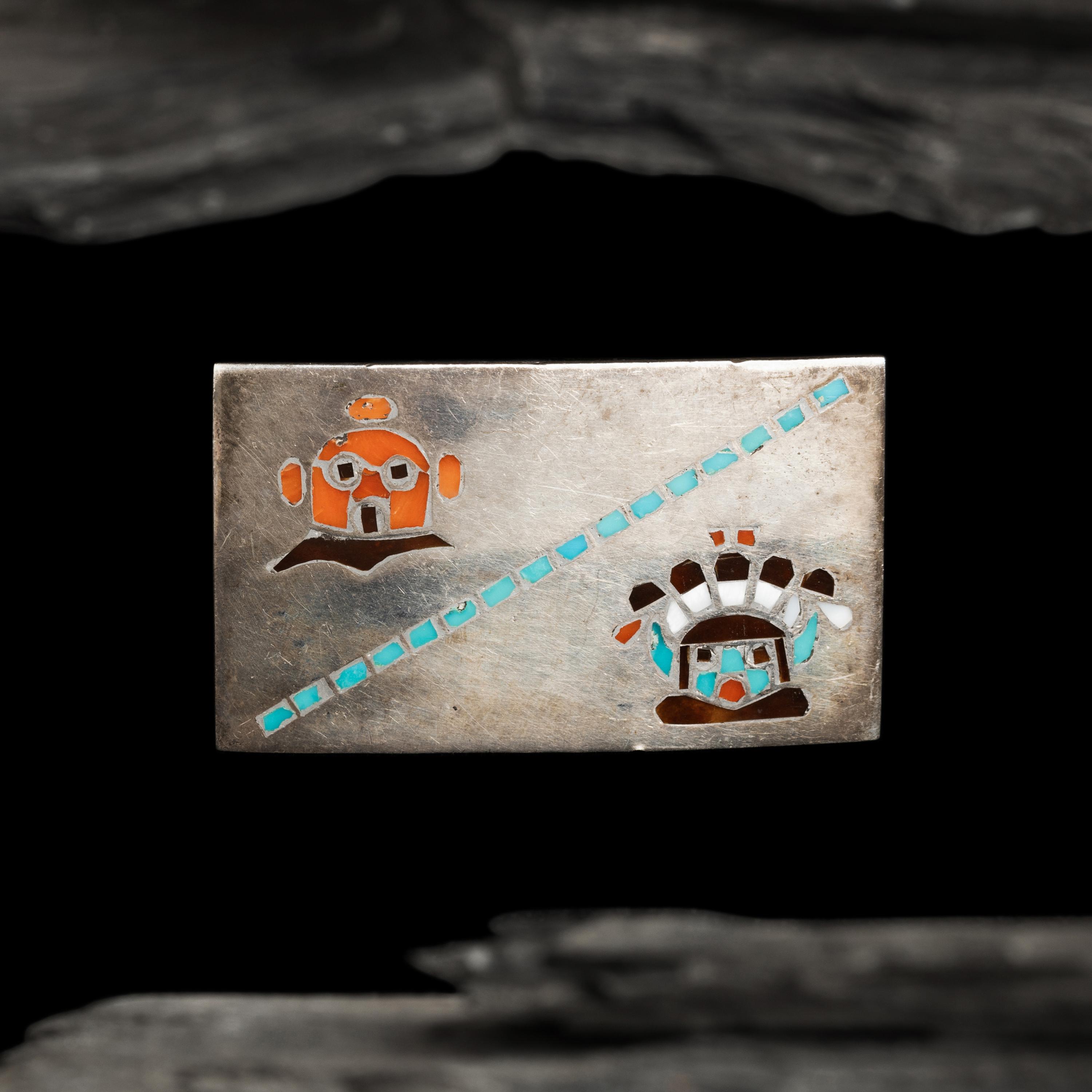 Frank Vacit, Attributed (Zuni, 1915-1999) — Silver and Channel Inlay Katsina Belt Buckle