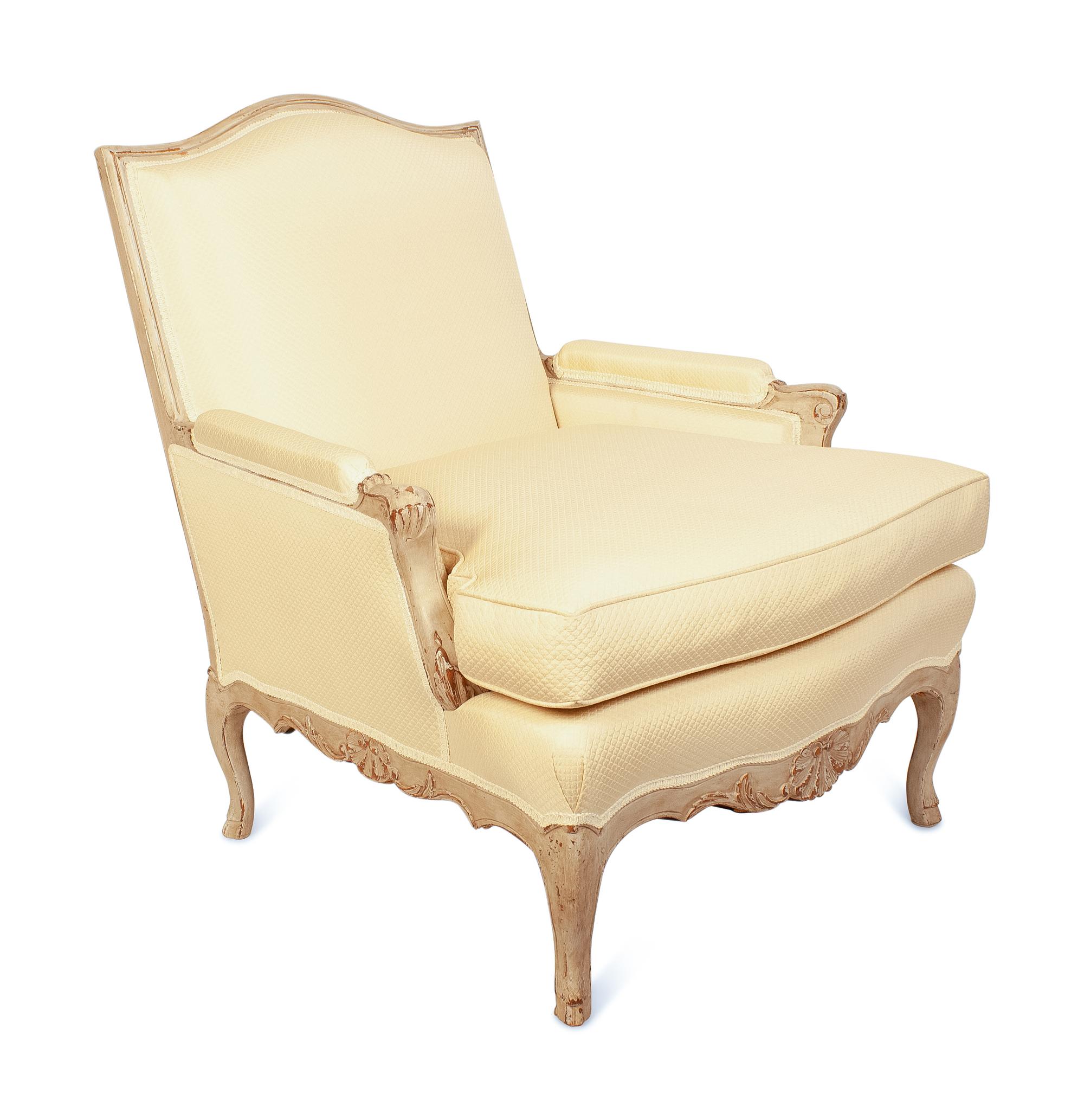 A Pair of Louis XV Style Gray-Painted Bergères