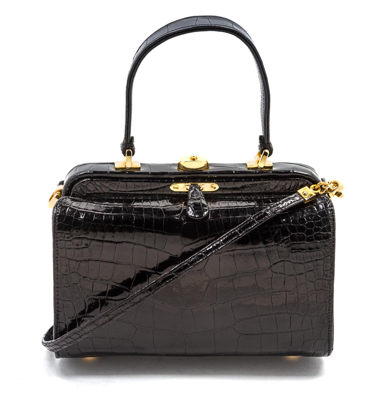 A Judith Leiber Black Alligator Mini Handbag, 5 1/2 x 3 1/2 x 2 inches.