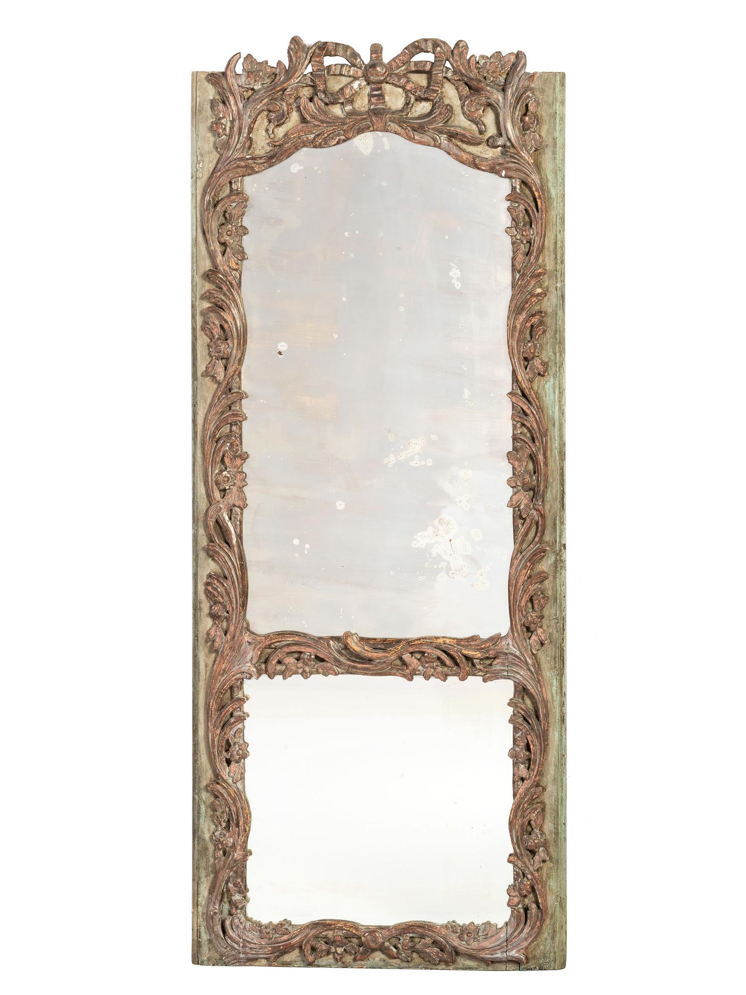 A French Carved and Painted Trumeau Mirror