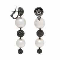 Black Diamond, Cultured Pearl, and Blackened Gold Earrings