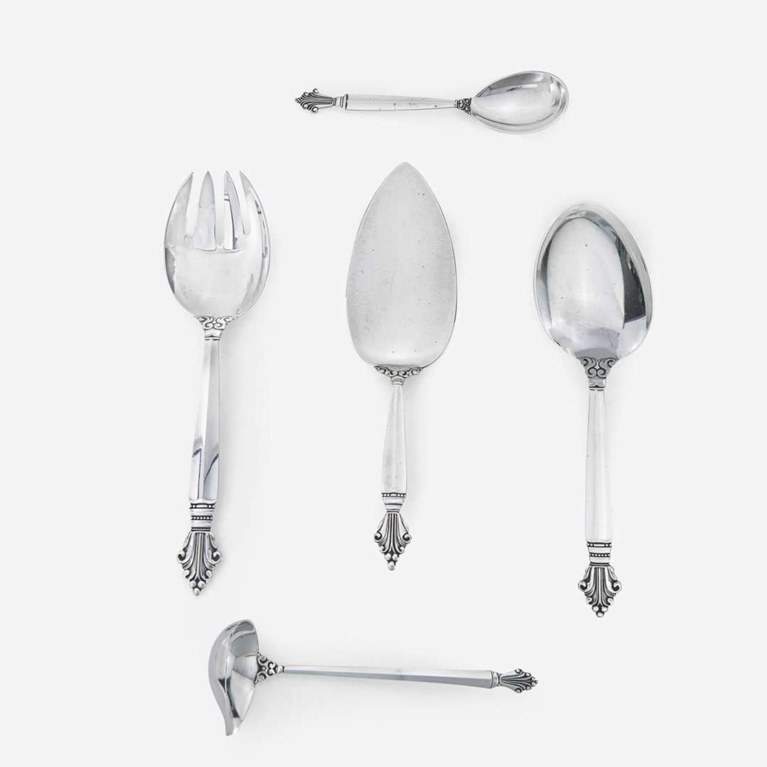 Johan Rohde (Danish, 1856-1935) "Acanthus" Eight-Piece Dinner and Luncheon Service for Twelve, Georg Jensen, Denmark, Designed 1917, the Present Lot post-1945