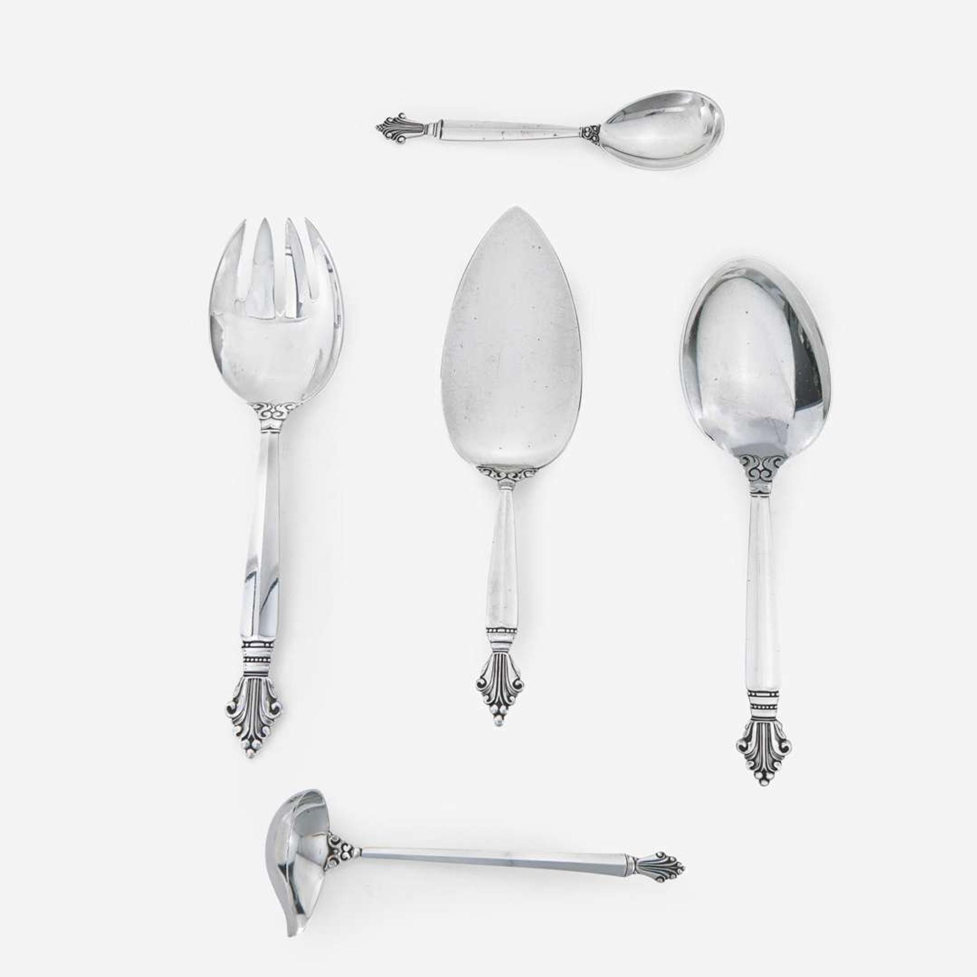Johan Rohde (Danish, 1856-1935) "Acanthus" Eight-Piece Dinner and Luncheon Service for Twelve, Georg Jensen, Denmark, Designed 1917, the Present Lot post-1945