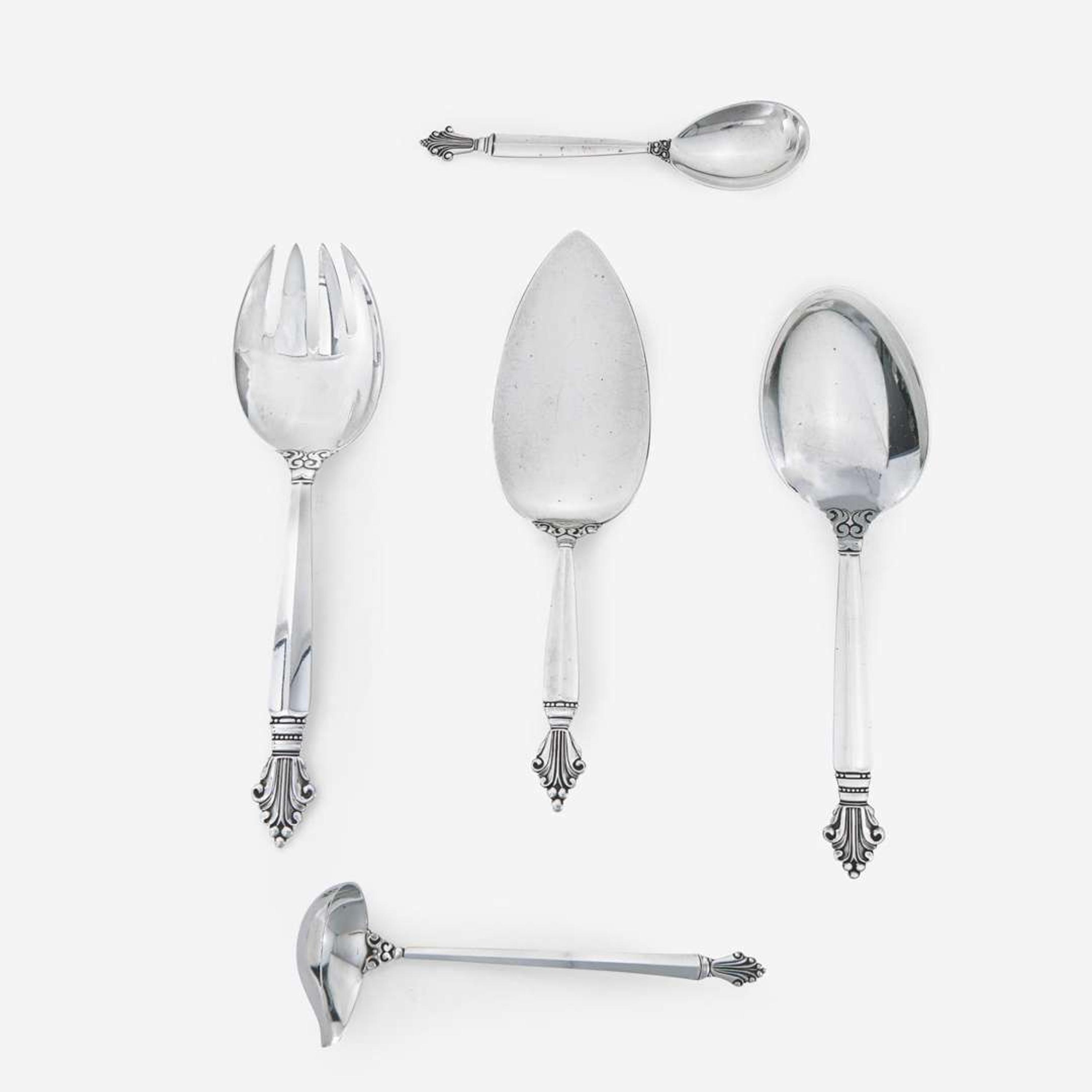 Johan Rohde (Danish, 1856-1935) "Acanthus" Eight-Piece Dinner and Luncheon Service for Twelve, Georg Jensen, Denmark, Designed 1917, the Present Lot post-1945