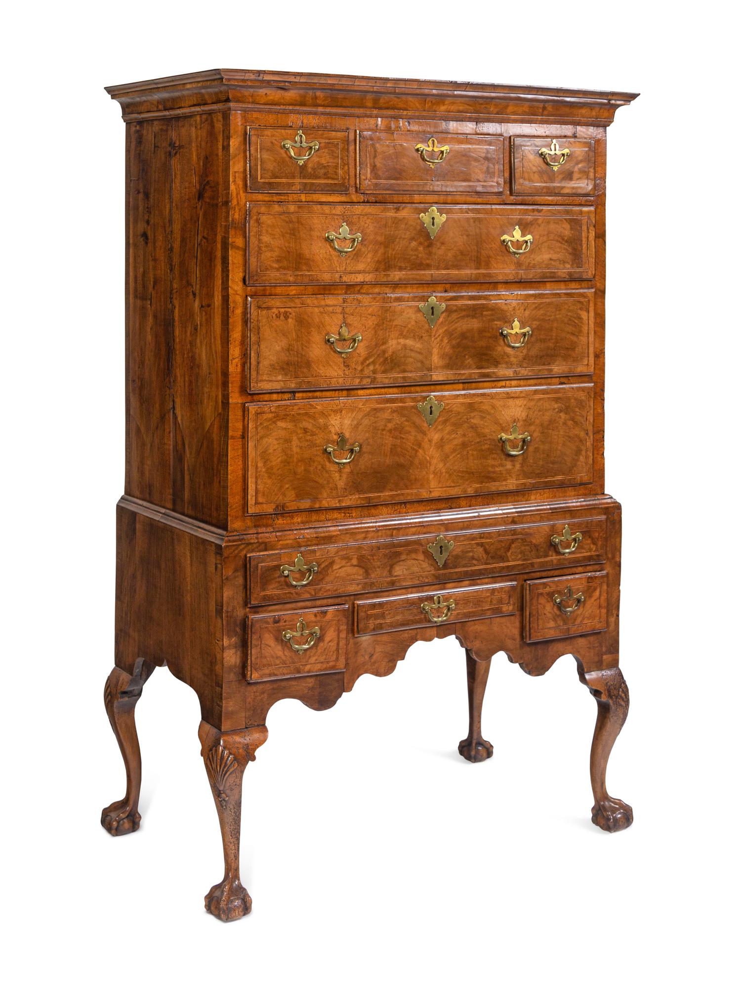 A George II Burl Walnut Chest on Stand