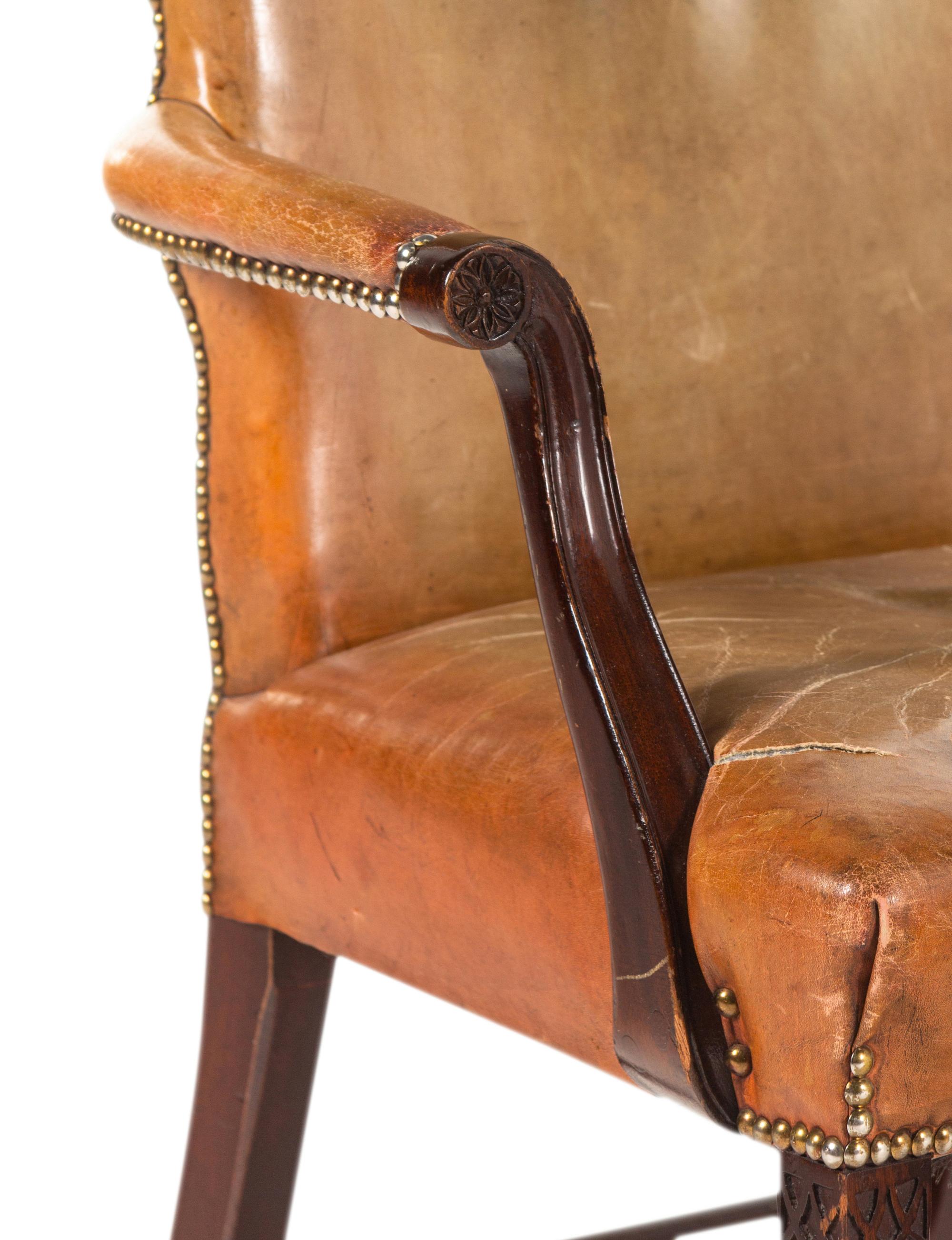A Pair of George III Style Leather-Upholstered Mahogany Armchairs