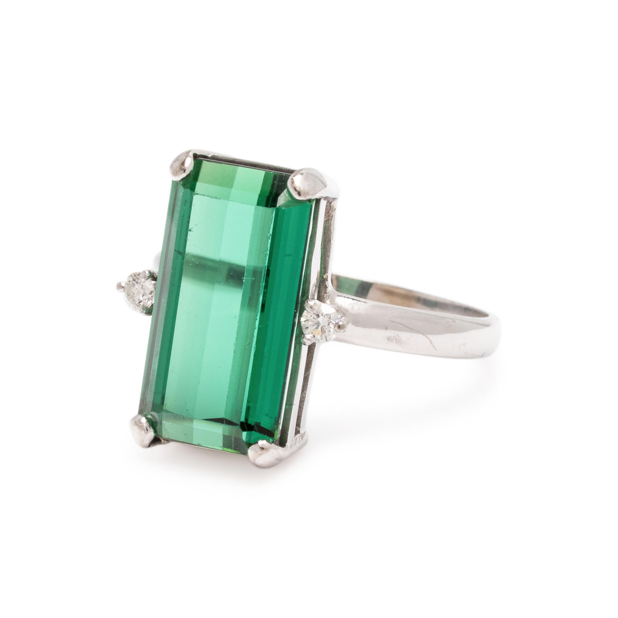GREEN TOURMALINE AND DIAMOND RING