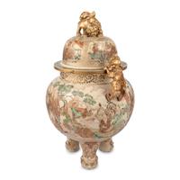A Monumental Satsuma Porcelain Tripod Vessel and Cover