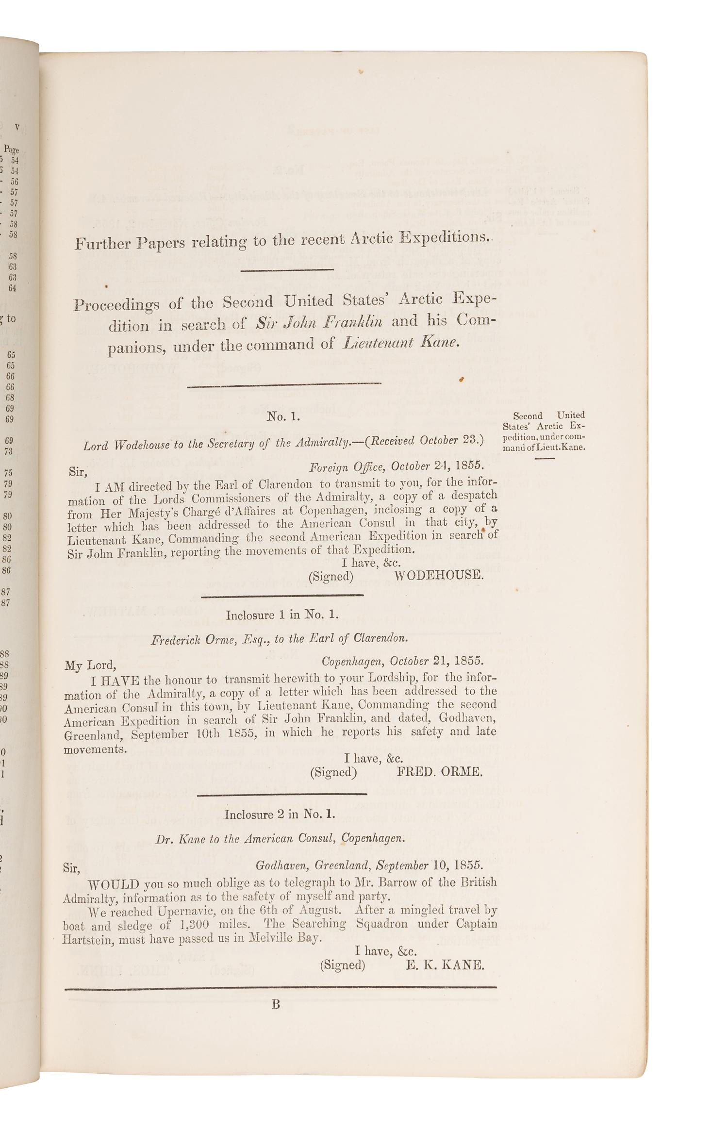 [BRITISH PARLIAMENTARY PAPERS]. Further Papers Relative to the Recent Arctic Expeditions in Search of Sir J. Franklin, and the Crews of Her Majesty's Ships "Erebus" and "Terror" . London: Harrison and Sons, 1856.