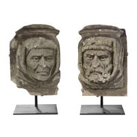 A Pair of Carved Limestone Facade Ornaments 9" W x 6" D x 15.5" H — United States, Circa 1910