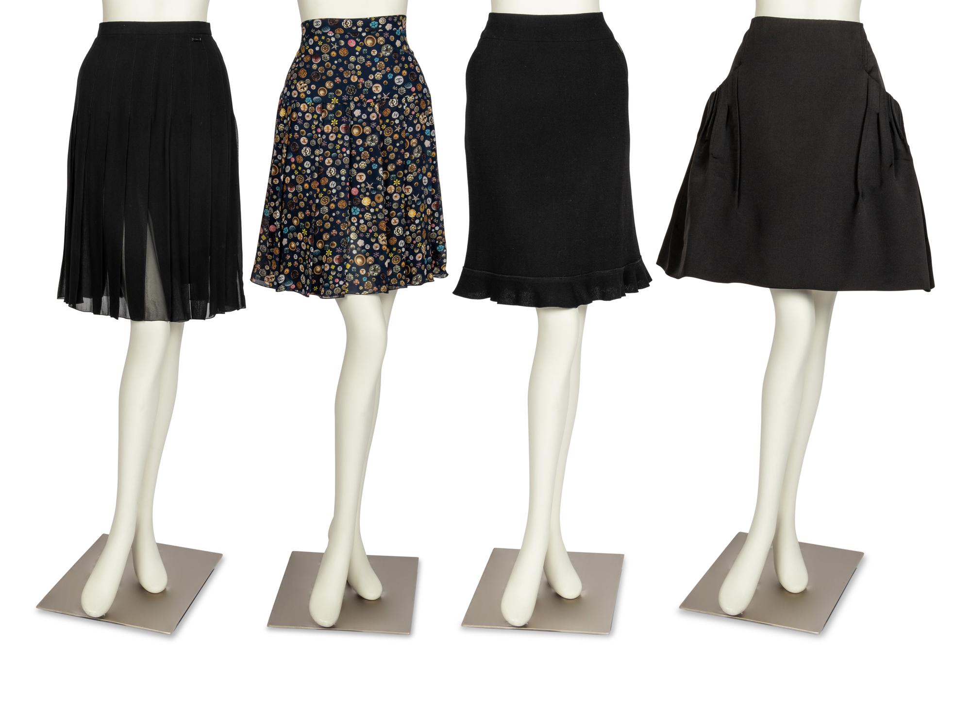 Five Designer Items: One Chanel Scarf, Three Chanel Skirts, One Carolina Herrera Skirt, 2000-2010s