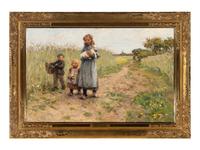 Children walking with a lamb near Blaricum