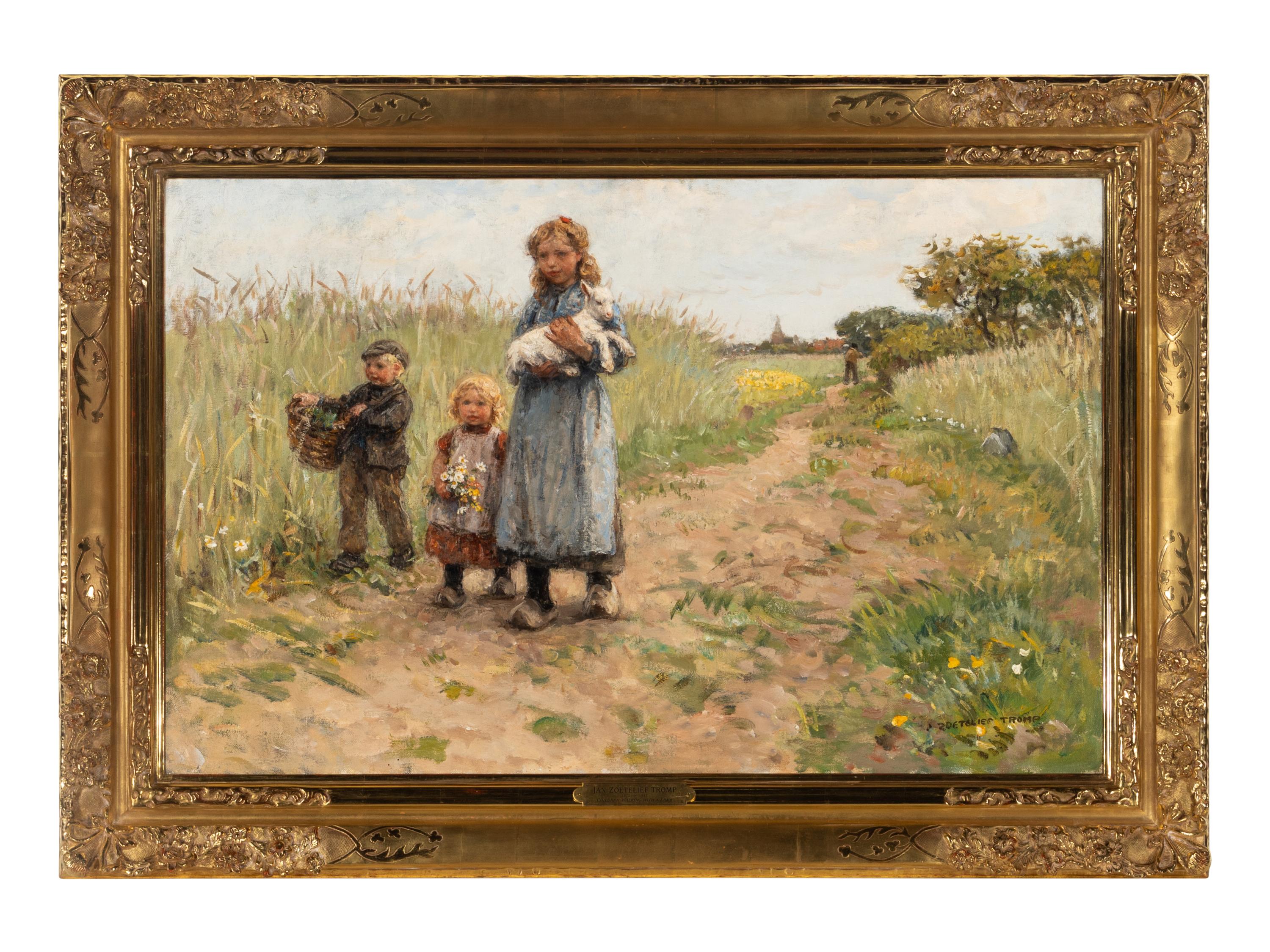 Children walking with a lamb near Blaricum
