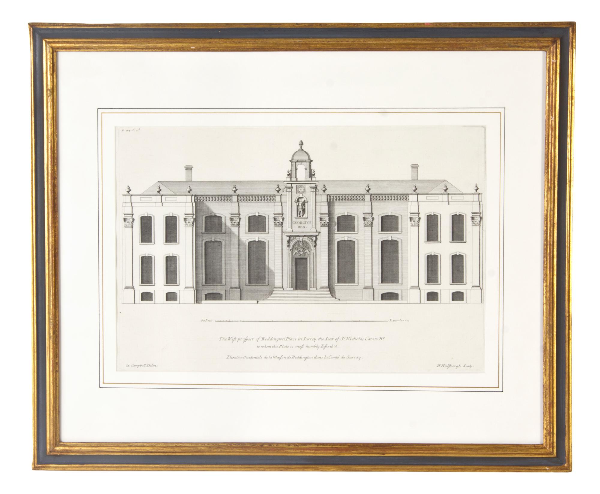 A Set of Six English Architectural Engravings, Height of plate 9 3/4 x width 14 3/4 inches.
